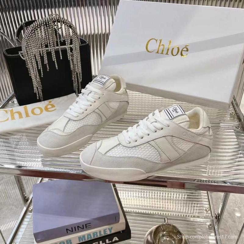 2025 Women Chloé White Suede Mesh Casual Sneakers LY00280 LY00300