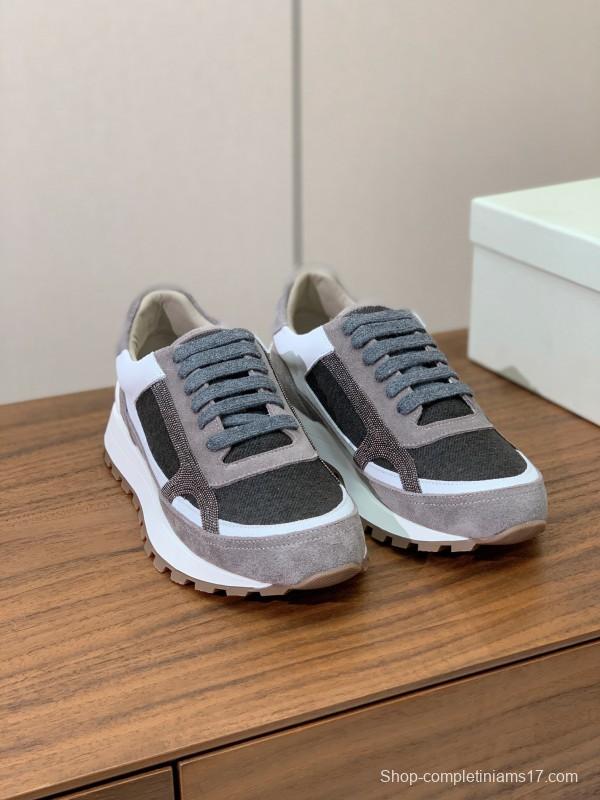 2025 Unisex Brunello Cucinelli Black Grey White Suede Leather Casual Sneakers LY