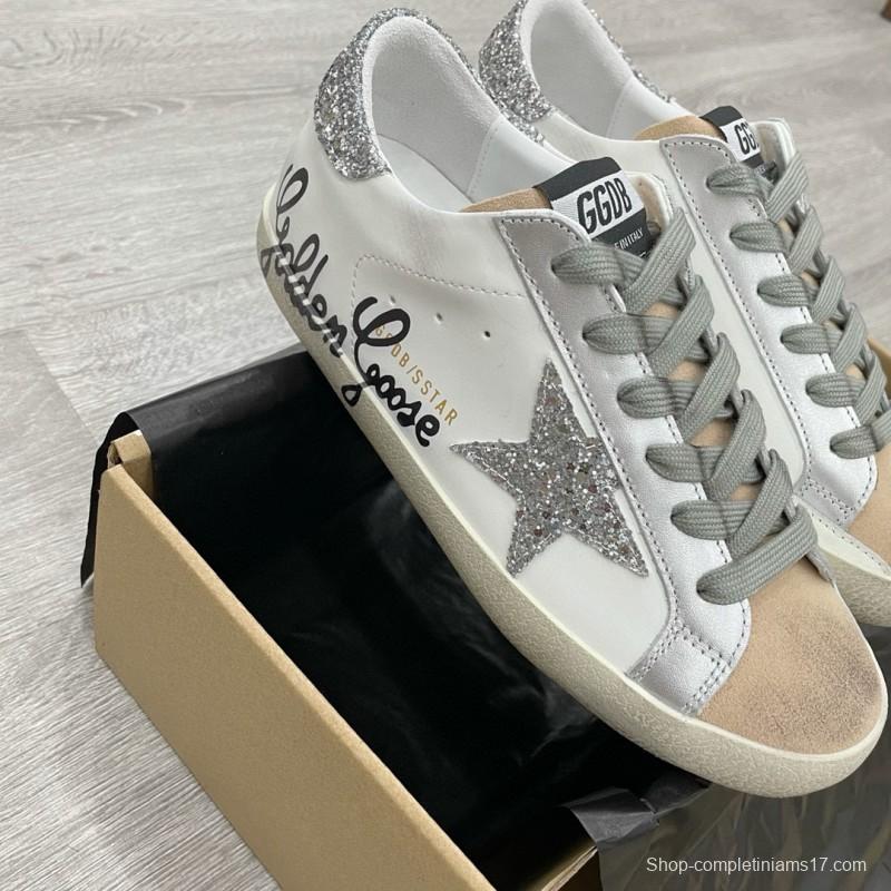 2025 Women GGDB White Silver Leather Suede Sneakers