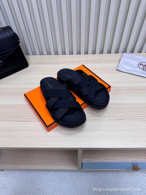 2025 Slippers Unisex Hermès Black Leather Slippers