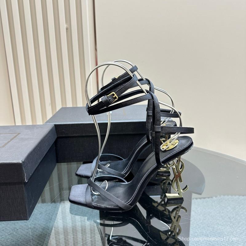 2025 Women Yves Saint Laurent Black Leather Sandals MJ00290