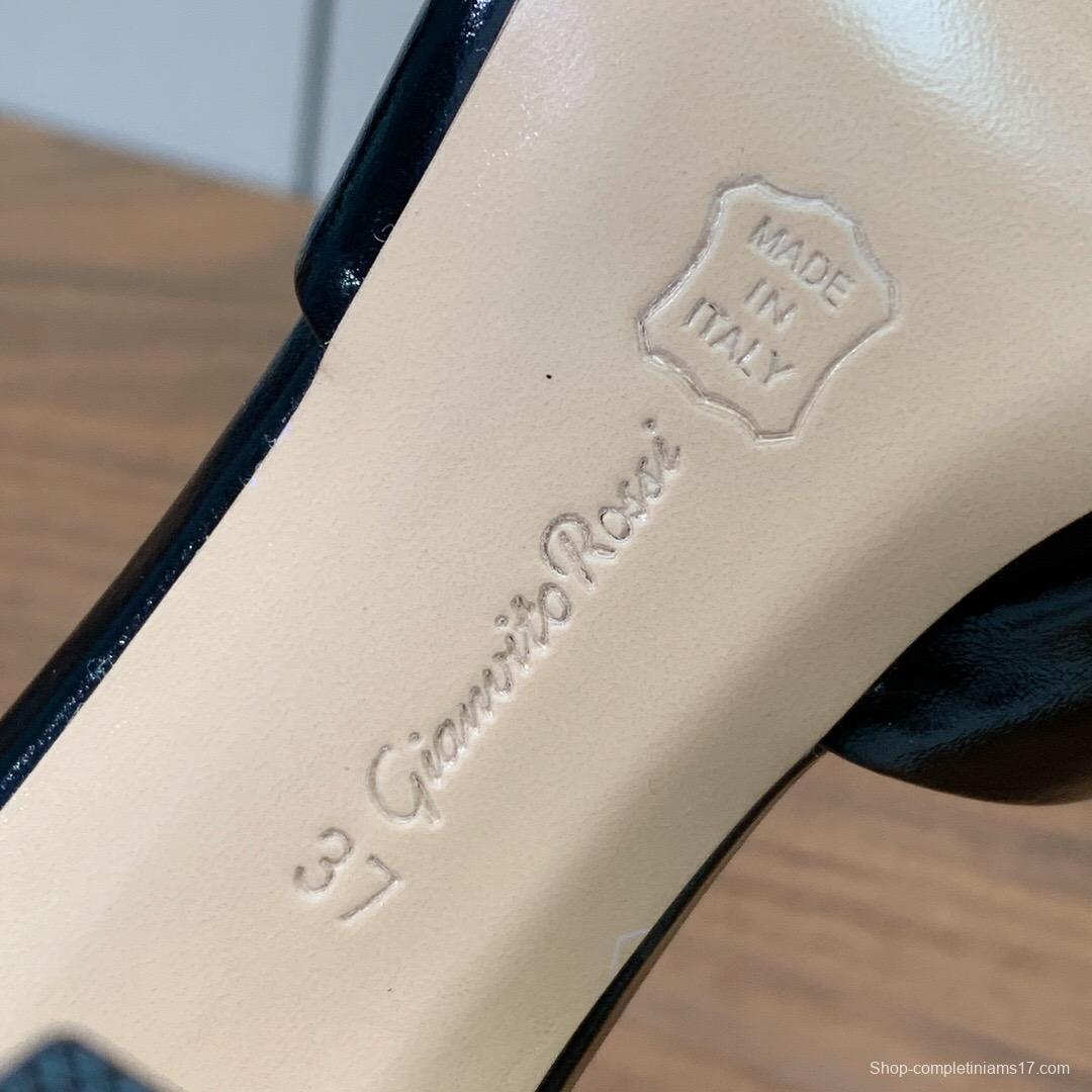 2025 Women Gianvito Rossi Black Leather Pointed High Heel Sandals