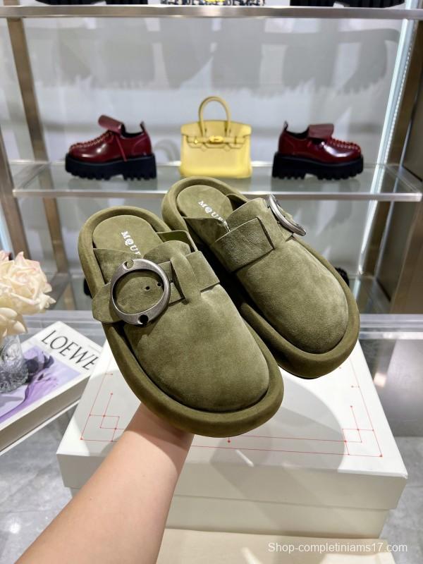 2025 Unisex ALEXANDER MCQUEEN Olive Suede Slippers