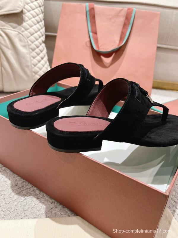 2025 Women LP Black Suede Slippers LY00250