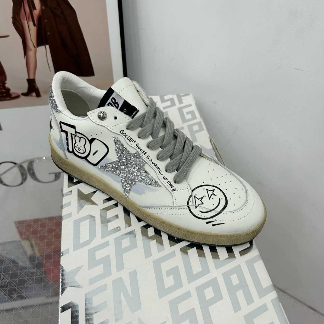 2024 Unisex GGDB White Black Glitter Leather Low-top Sneakers MJ00260