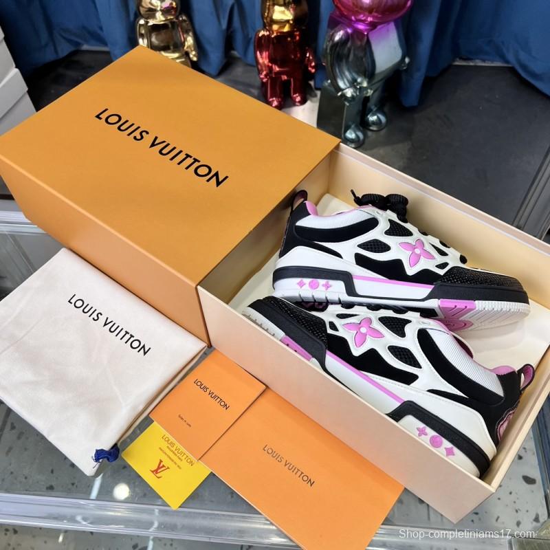 2025 Unisex Louis Vuitton White Black Pink Leather Mesh LV Trainer