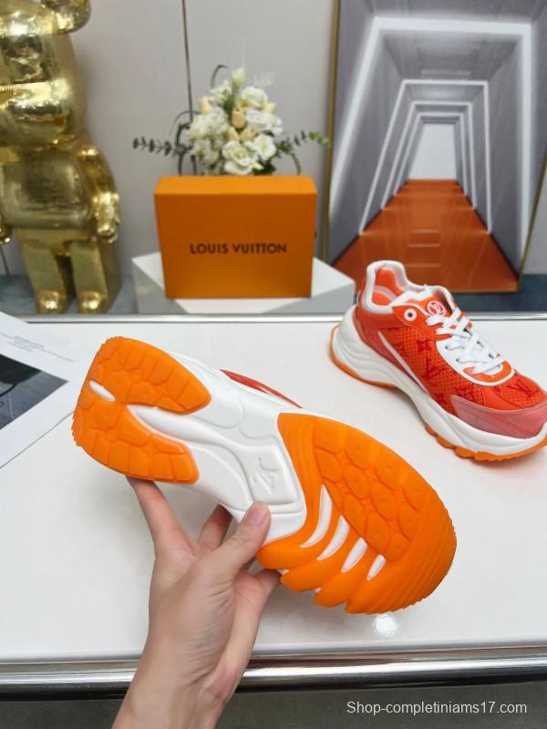 2025 Unisex Louis Vuitton Orange White Mesh Leather Sneakers LY00340(F)/LY00341(M)