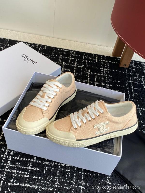 2025 Women Celine Pink Canvas Leather Sneakers