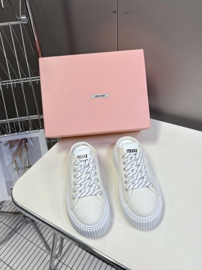 2025 Women Miu Miu White Canvas Sneakers