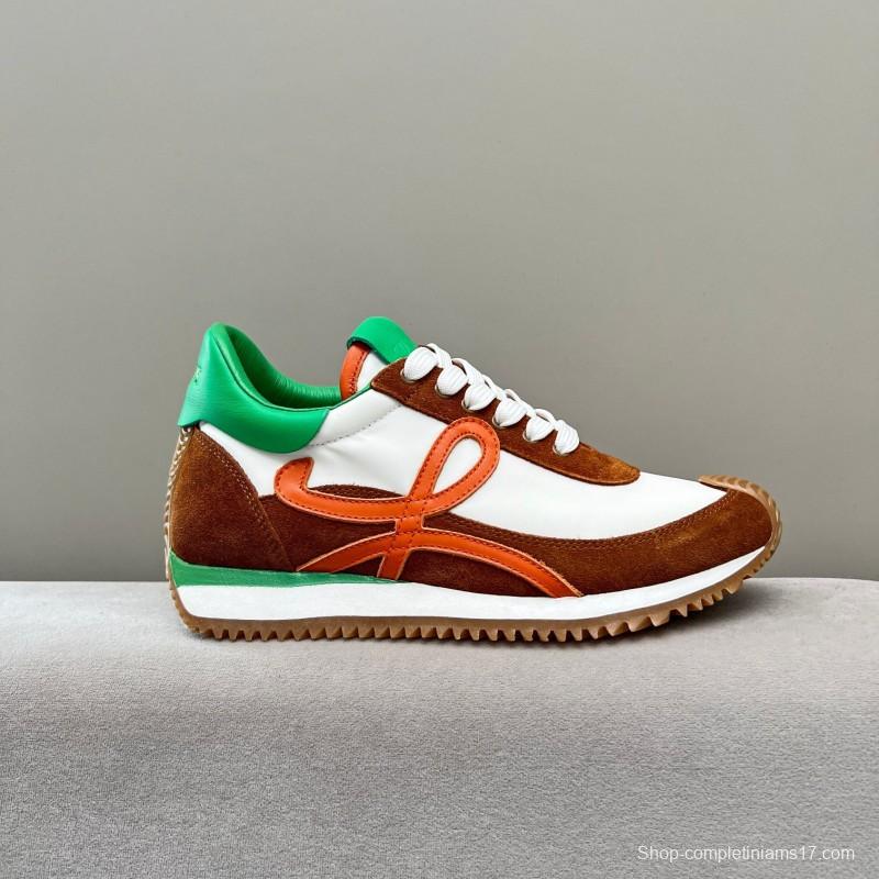 2025 Unisex Loewe Brown White Orange Green Leather Suede Sneakers LY00270
