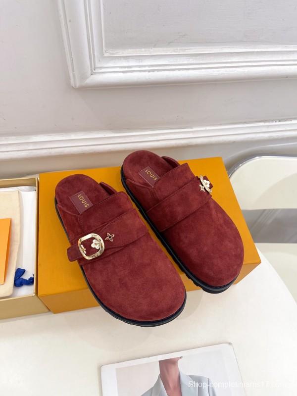2025 Women Louis Vuitton Burgundy Suede Mule COSY COMFORT KFY00300(F)