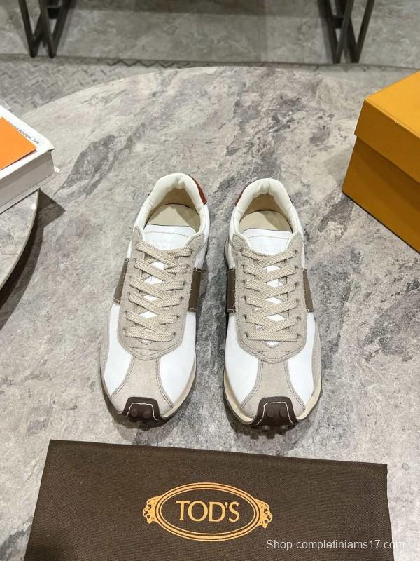 2025 Women TOD'S White Beige Suede Nylon Sneaker KFY00330
