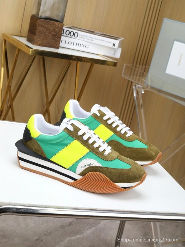 2025 Unisex TOM FORD Green Yellow Suede Nylon Sneakers LY00360(F)/LY00370(M)