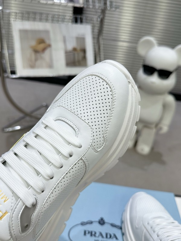 2025 Unisex Prada White Leather Sneakers KFY00310