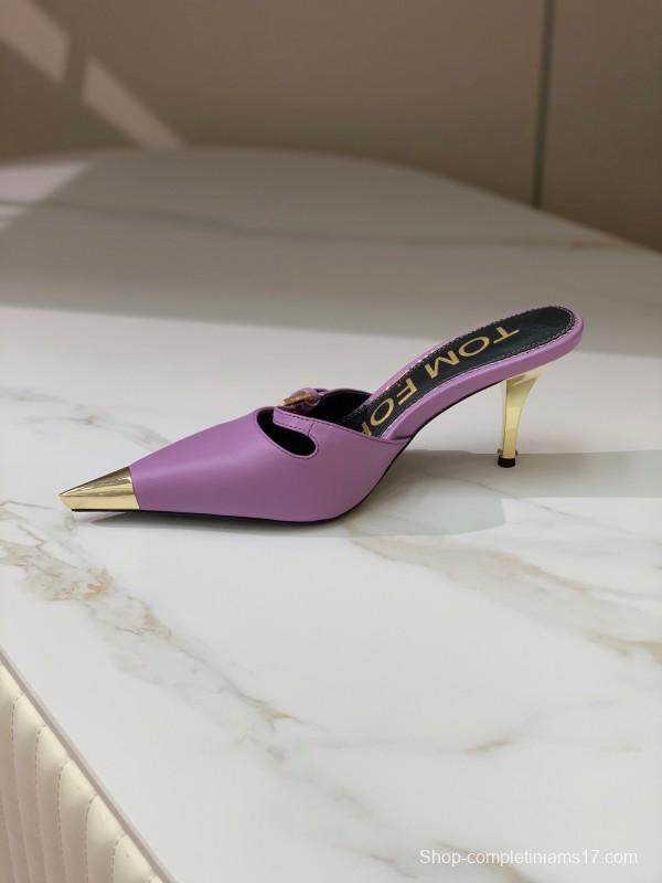 2025 Women TOM FORD Purple Gold Leather Mules