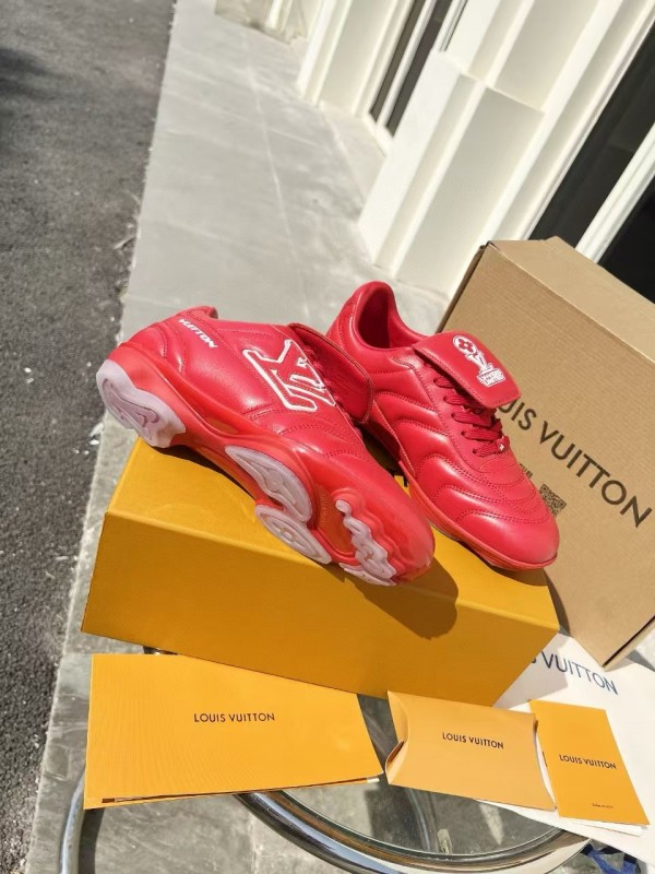 2025 Unisex Louis Vuitton Red Leather Sneakers MJ00380
