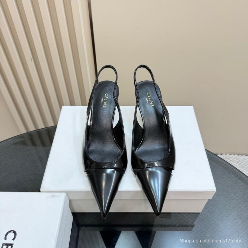 2025 Women CELINE Black Patent Leather Slingback Heels