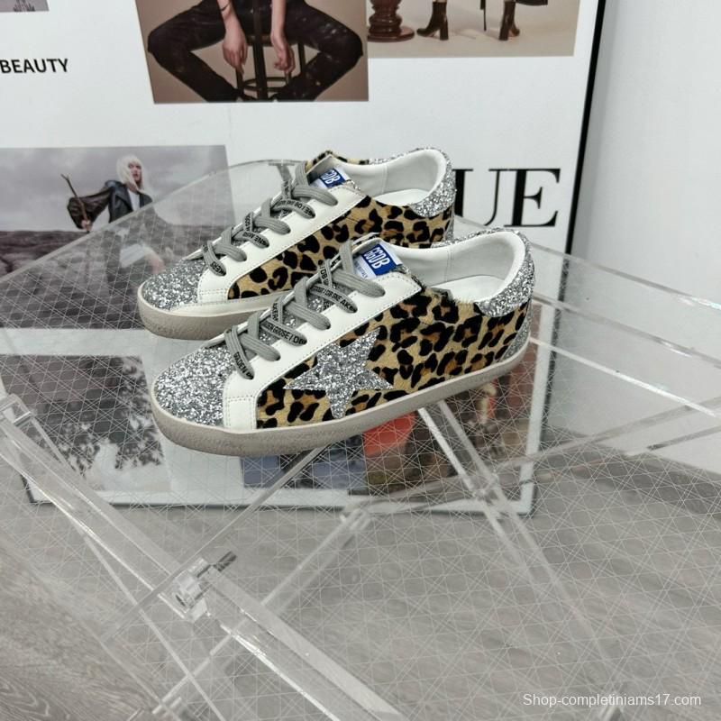 2025 Women GGDB Leopard Silver Glitter Leather Suede Sneakers