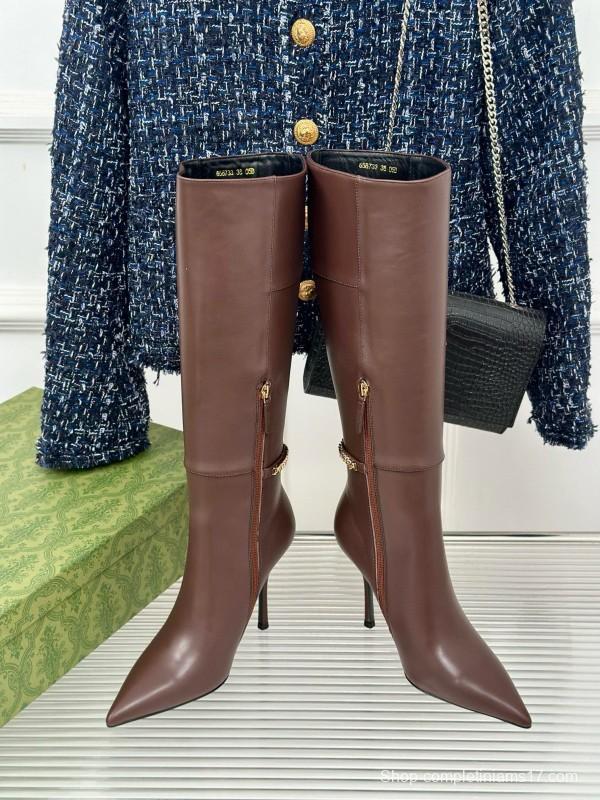 2024 Women Gucci brown leather boots chain MJ00550