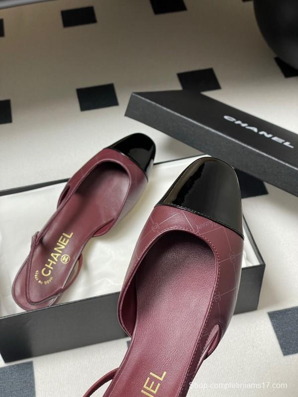 2025 Women Chanel Purple Black Leather Sling-back Pumps KFY00300