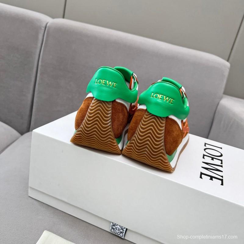 2025 Unisex Loewe Brown White Orange Green Leather Suede Sneakers LY00270