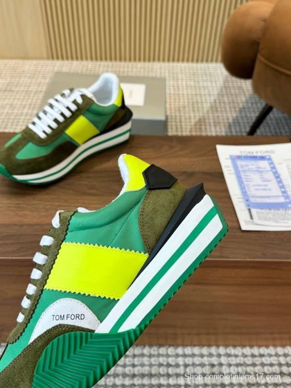 2025 Unisex TOM FORD Green Yellow White Suede Leather Sneakers LY00360(F)/LY00370(M)
