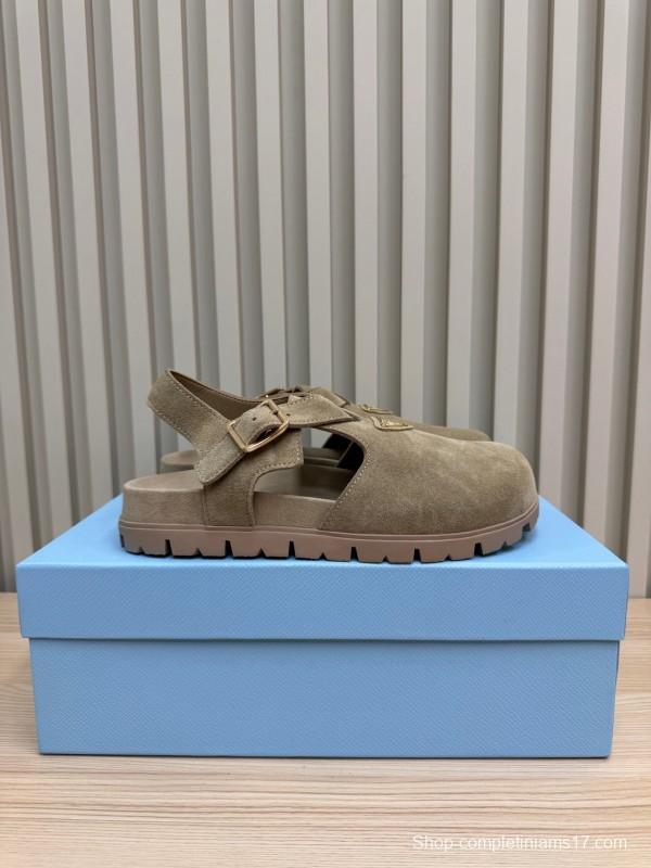 2025 Women Prada Khaki Suede Sandals LY00280