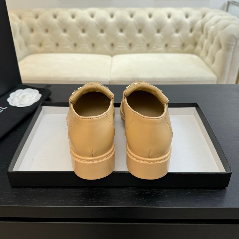 2025 Women Chanel Beige Leather Loafers KFY00310