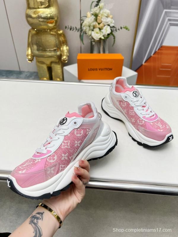 2025 Women Louis Vuitton Pink White Canvas Leather Sneakers