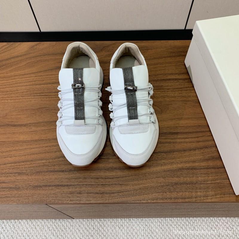 2025 Men Brunello Cucinelli White Leather Casual Sneakers