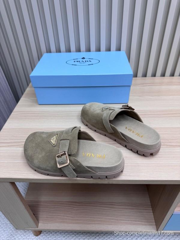 2025 Prada Grey Suede Slippers LY00280