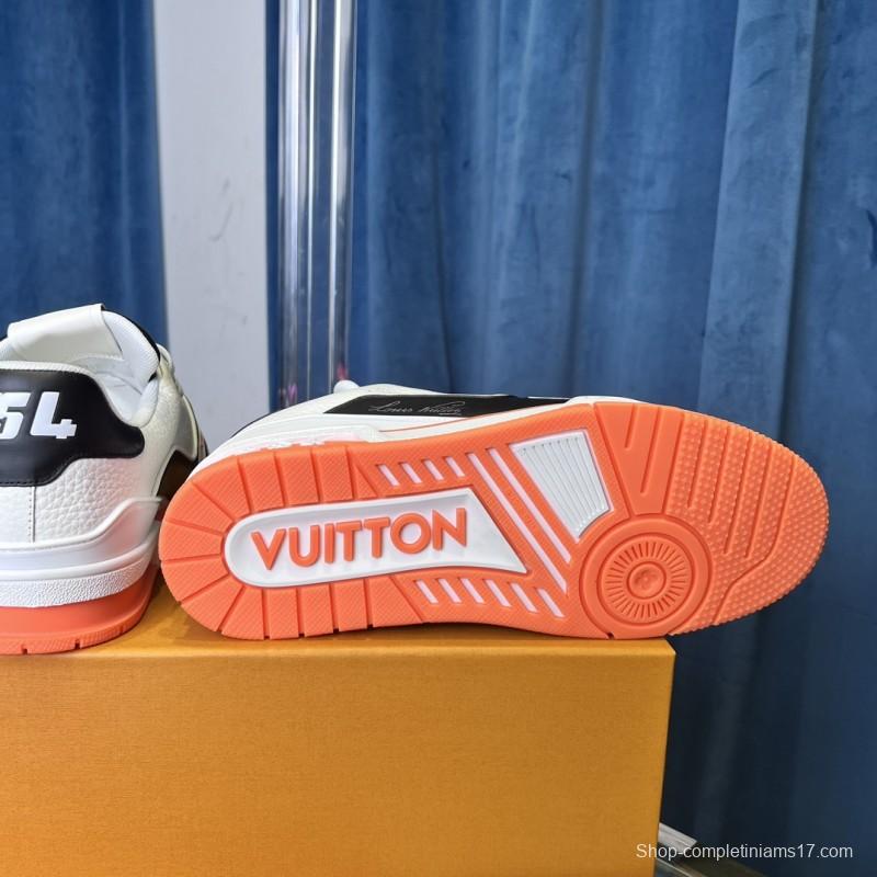 2025 Unisex Louis Vuitton White Black Leather Sneakers