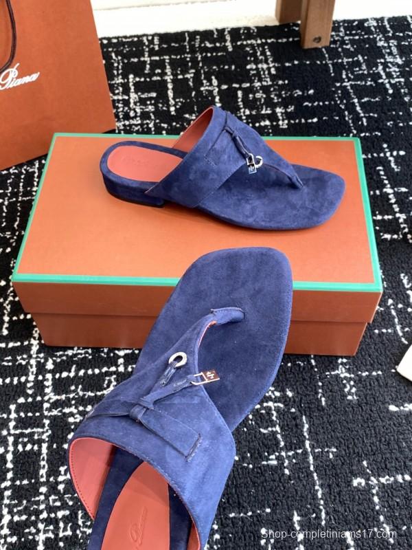 2025 Women Le Parmentier Blue Suede Slippers KFY00280