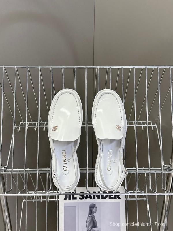 2025 Women Chanel White Leather Loafers