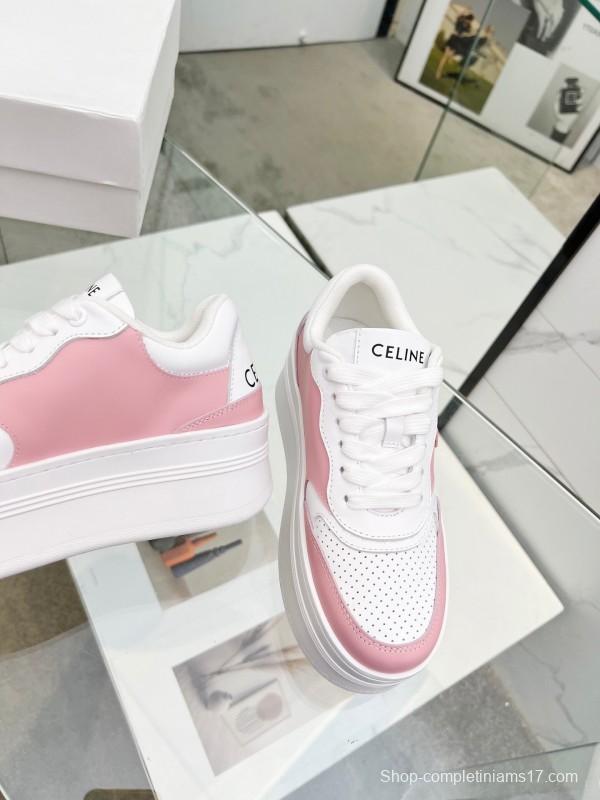 2025 Women CELINE White Pink Leather Sneakers