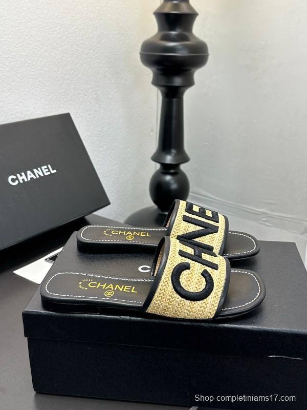 2025 Slippers Chanel Yellow Black Fabric Slide