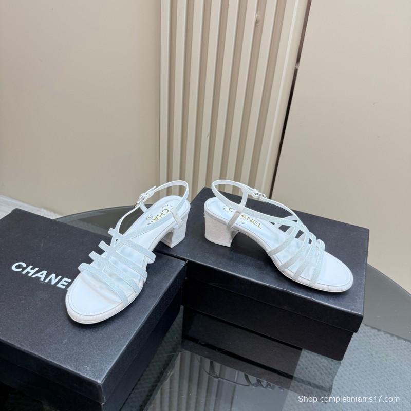 2025 Women Chanel White Suede Sandal KFY00290