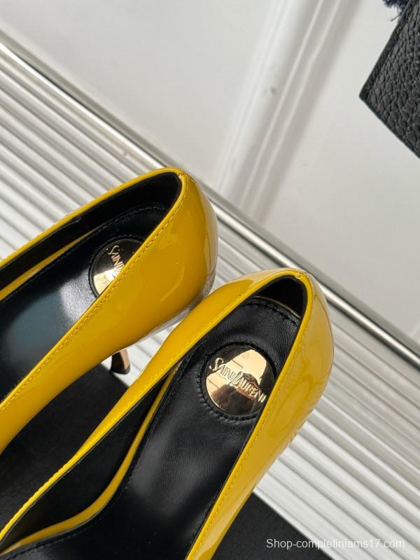 2024 Women Yves Saint Laurent Yellow Patent Leather High Heels