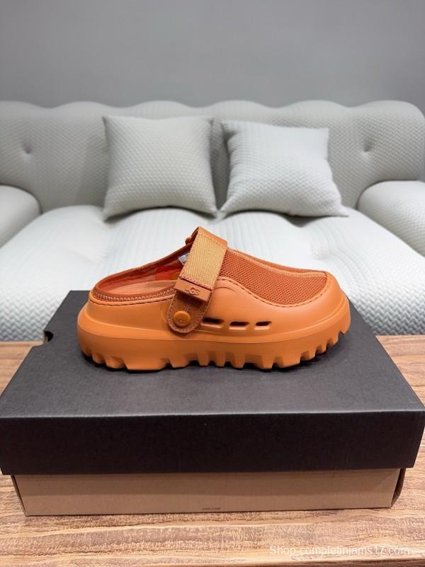 2025 UGG Brown Leather Mesh Slippers KFY00220