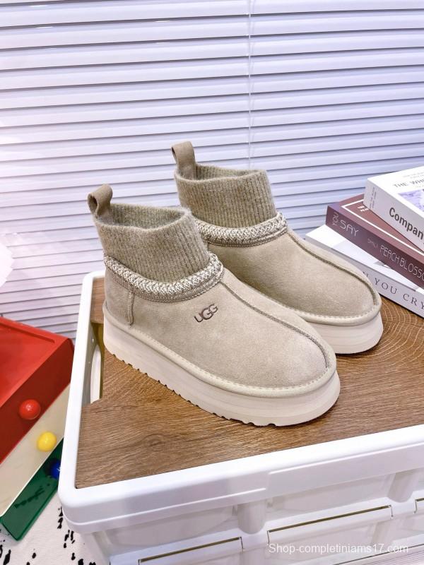2024 Women UGG beige suede knit sock boots