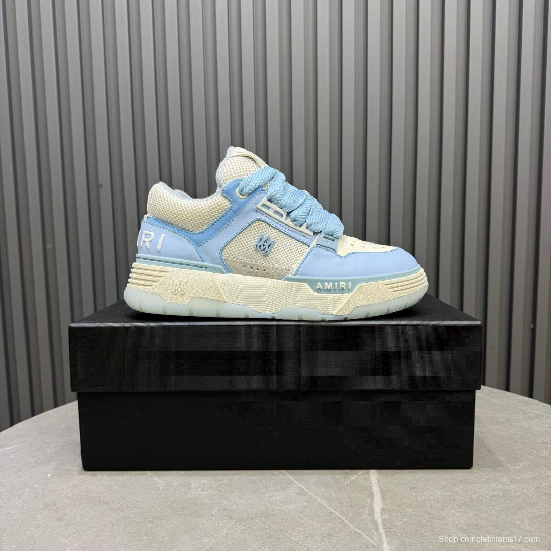 2024 Unisex Amiri Light Blue White Leather Mesh Sneakers MJ00360