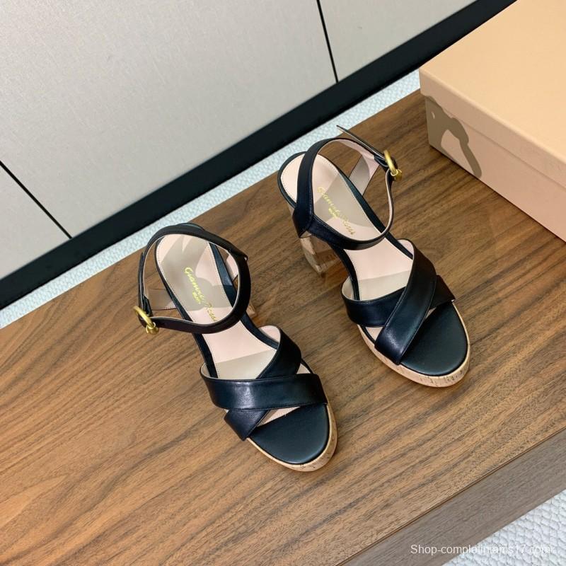 2025 Women Gianvito Rossi Black Leather Sandal