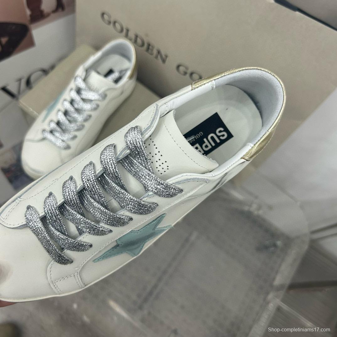 2025 Women GGDB White Blue Leather Sneakers