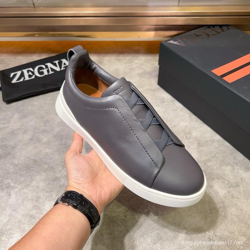 2024 Men Ermenegildo Zegna Gray Calfskin Casual Sneakers MJ00280