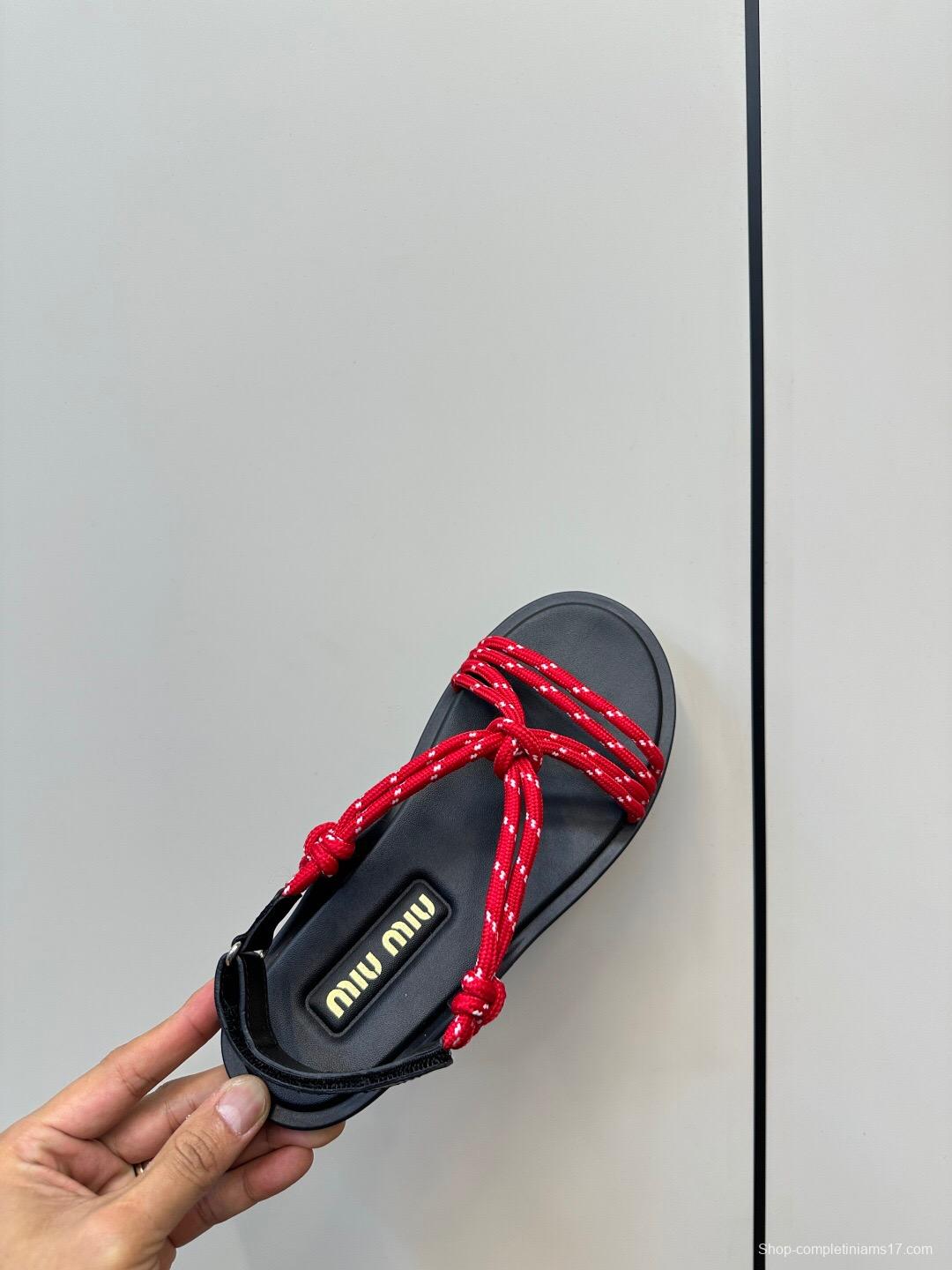2025 Women Miu Miu Red Rope Leather Sandals LY