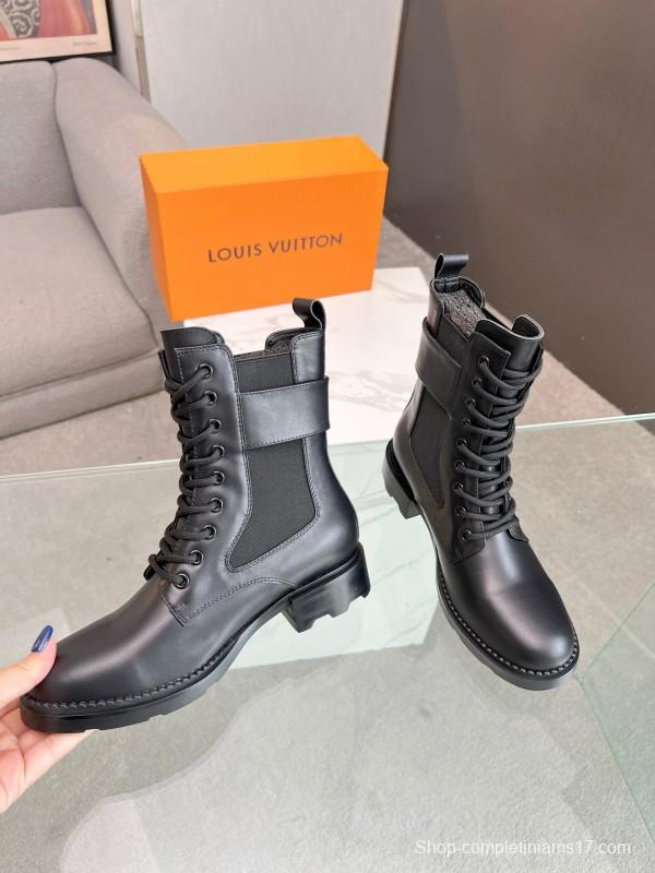 2024 Women Louis Vuitton Black Leather Boots MJ00320