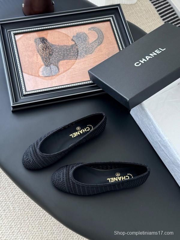 2025 Women Chanel Black Mesh Ballet Flats LY00280