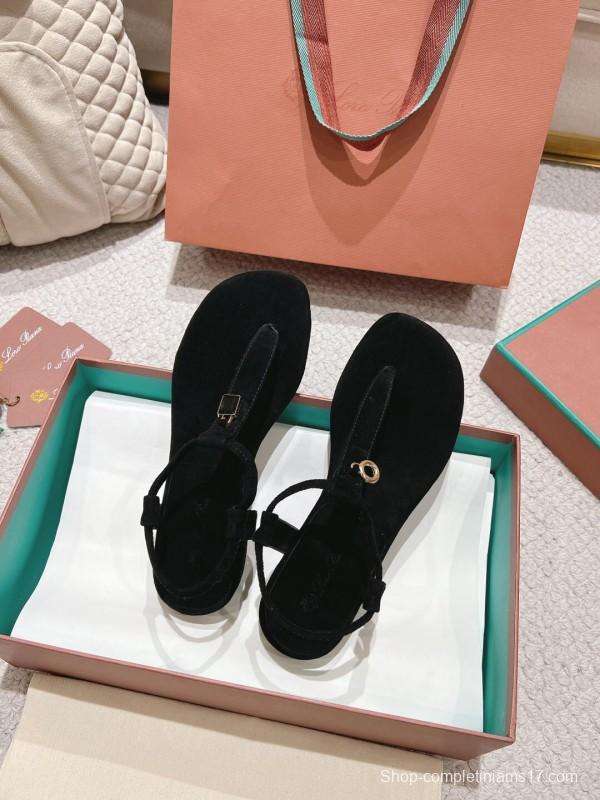 2025 Women Le Parmentier Black Suede Sandals