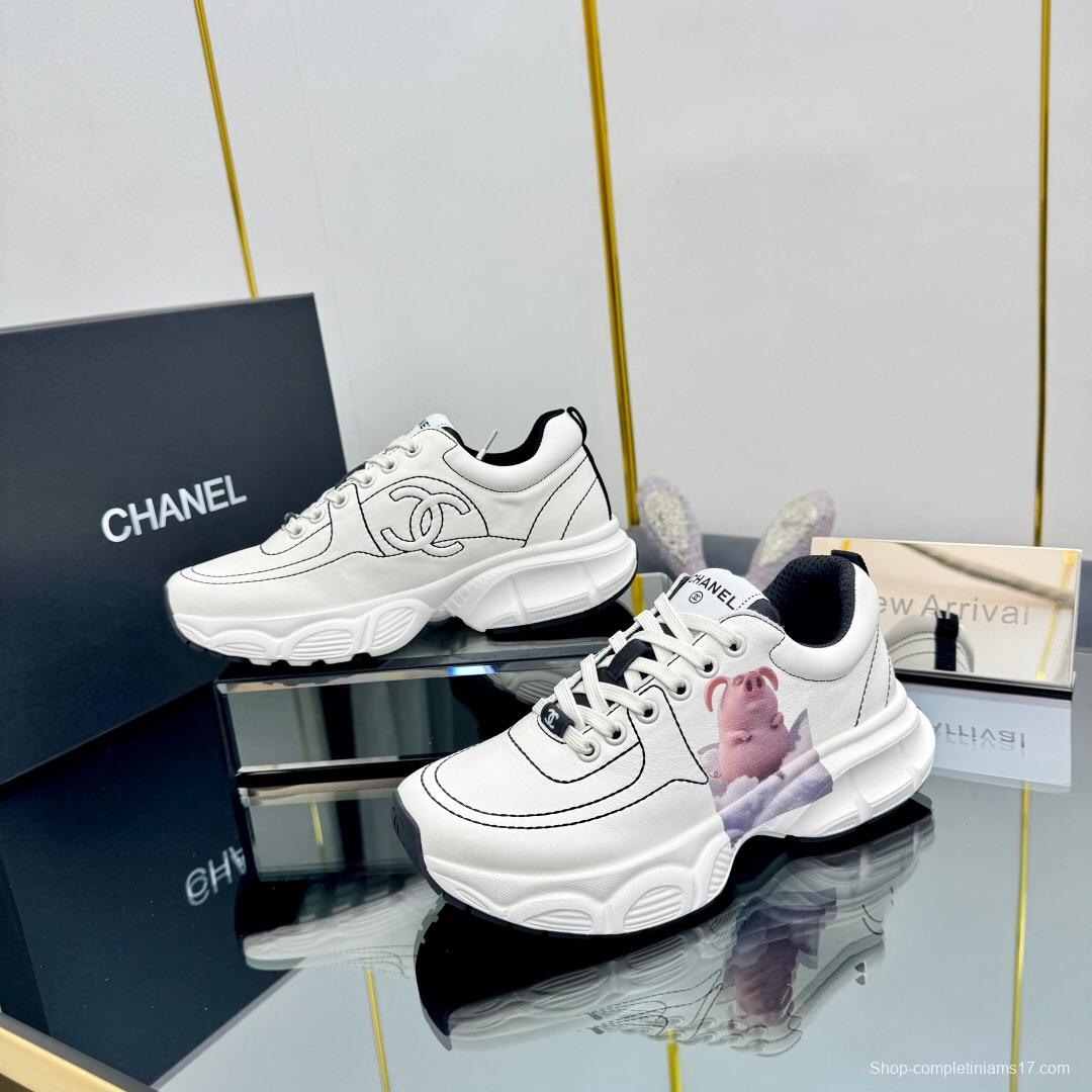2025 Women Chanel White Leather Sneakers