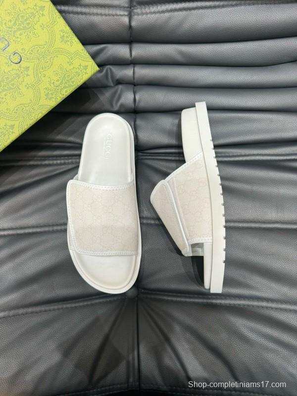 2024 Gucci White Fabric Slippers MJ00200